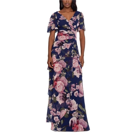 Family Matching Sets Floral Panel Short-sleeve T-shirts or All Over Floral Print V Neck Spaghetti Strap Midi Dresses with Hidden Snap royalblue